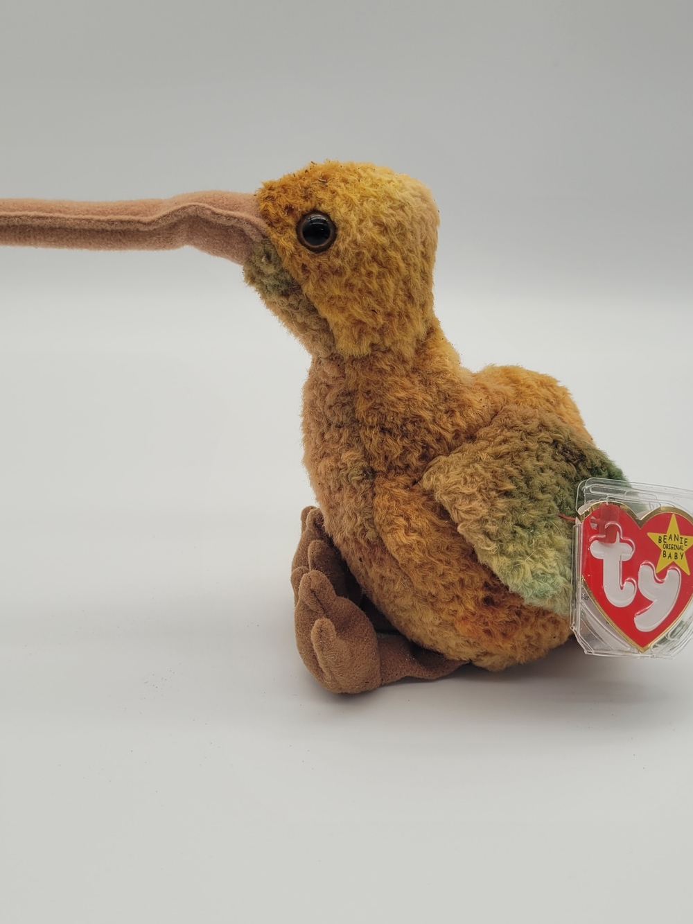 Ty Beanie Baby Plush 'Beak' Toy in Golden Brown with Green Accents
